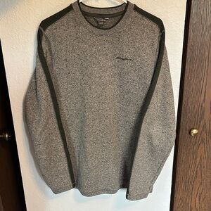 Eddie Bauer Gray Crewneck Sweater with Olive Trim